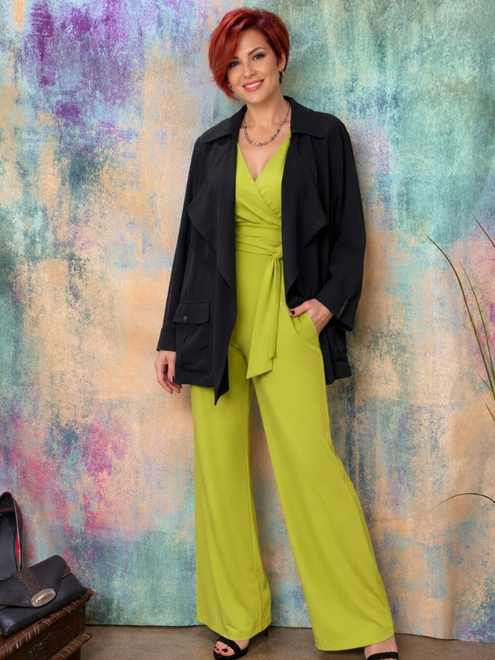 📌Ny Collection Relaxed Fit Long Sleeves Open Front Draped Plus Size Jacket